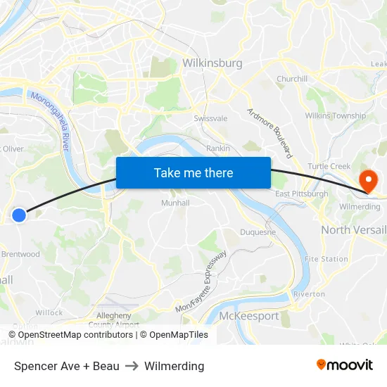 Spencer Ave + Beau to Wilmerding map