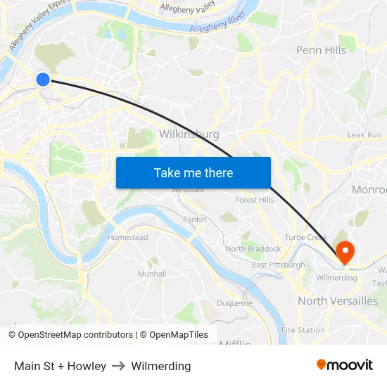 Main St + Howley to Wilmerding map