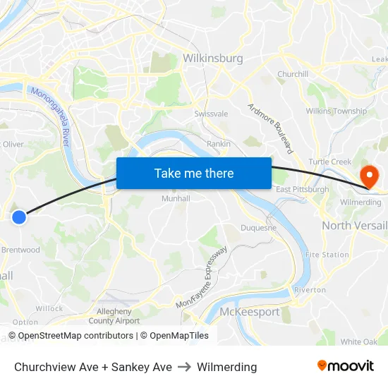 Churchview Ave + Sankey Ave to Wilmerding map
