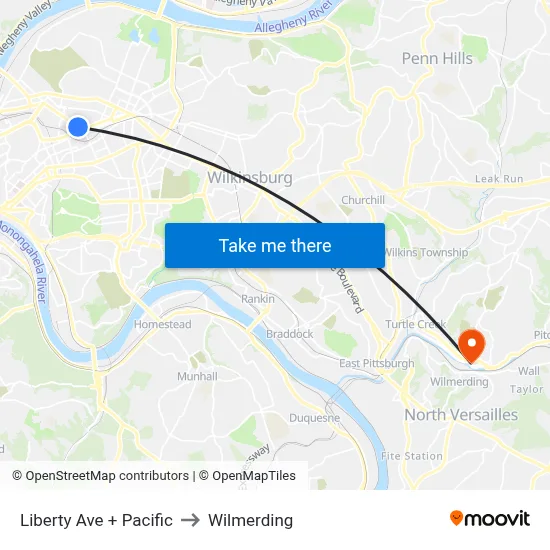 Liberty Ave + Pacific to Wilmerding map