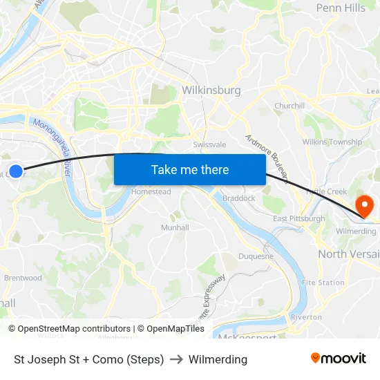 St Joseph St + Como (Steps) to Wilmerding map