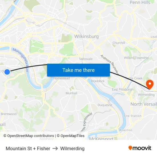 Mountain St + Fisher to Wilmerding map