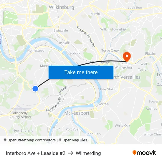 Interboro Ave + Leaside #2 to Wilmerding map