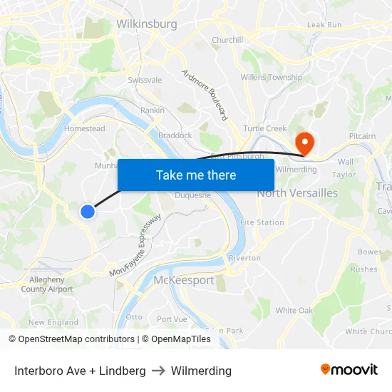 Interboro Ave + Lindberg to Wilmerding map