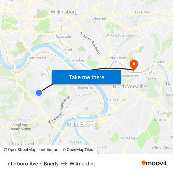 Interboro Ave + Brierly to Wilmerding map