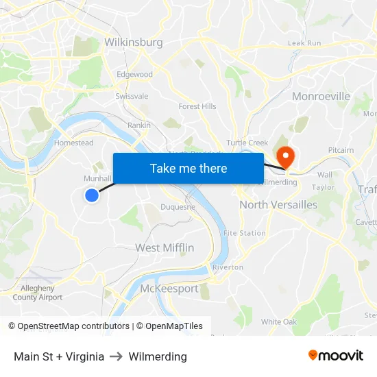 Main St + Virginia to Wilmerding map