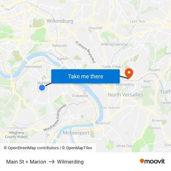 Main St + Marion to Wilmerding map