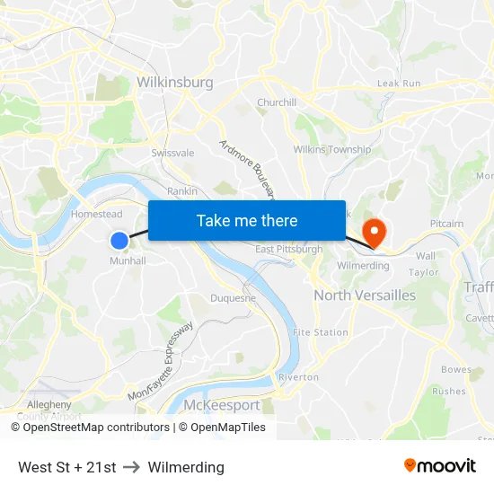 West St + 21st to Wilmerding map