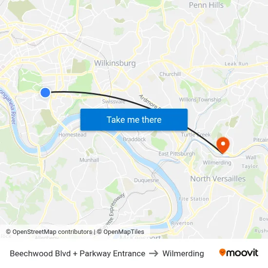 Beechwood Blvd + Parkway Entrance to Wilmerding map