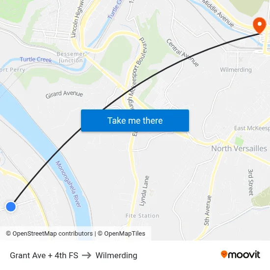 Grant Ave + 4th FS to Wilmerding map