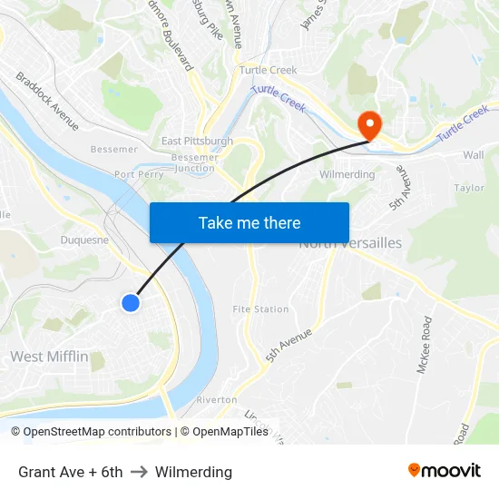 Grant Ave + 6th to Wilmerding map