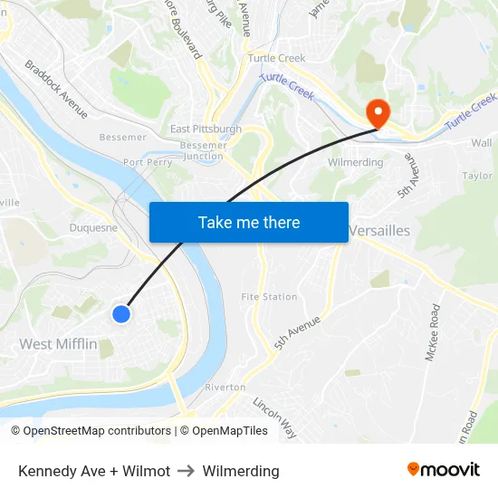Kennedy Ave + Wilmot to Wilmerding map