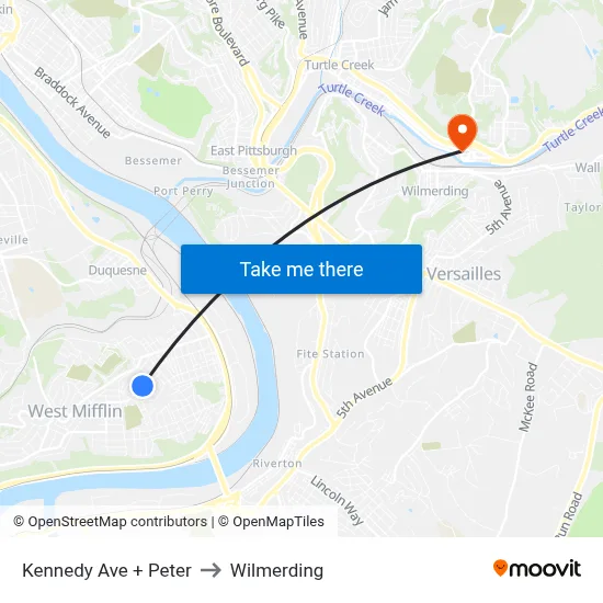 Kennedy Ave + Peter to Wilmerding map