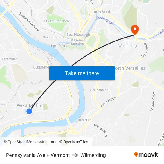 Pennsylvania Ave + Vermont to Wilmerding map