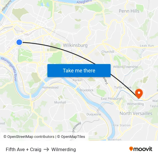 Fifth Ave + Craig to Wilmerding map