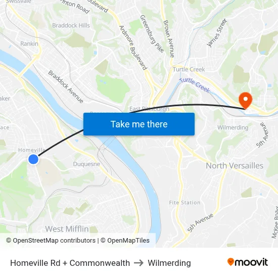 Homeville Rd + Commonwealth to Wilmerding map