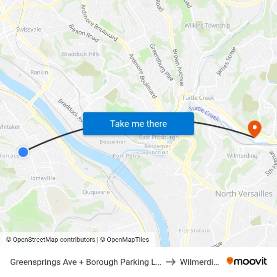 Greensprings Ave + Borough Parking Lot to Wilmerding map