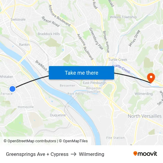 Greensprings Ave + Cypress to Wilmerding map