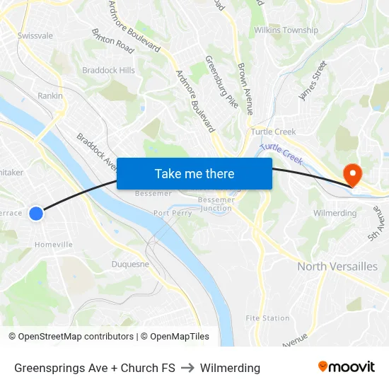 Greensprings Ave + Church FS to Wilmerding map