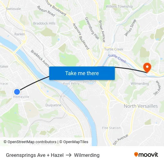 Greensprings Ave + Hazel to Wilmerding map