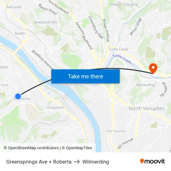 Greensprings Ave + Roberta to Wilmerding map