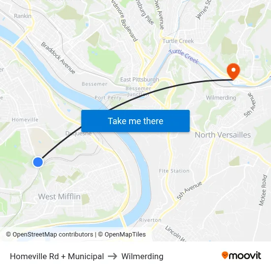 Homeville Rd + Municipal to Wilmerding map