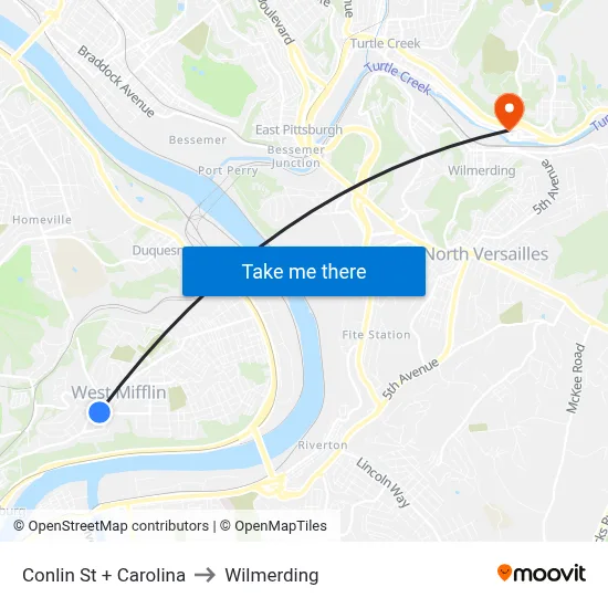 Conlin St + Carolina to Wilmerding map