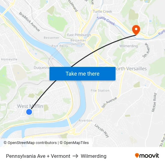 Pennsylvania Ave + Vermont to Wilmerding map