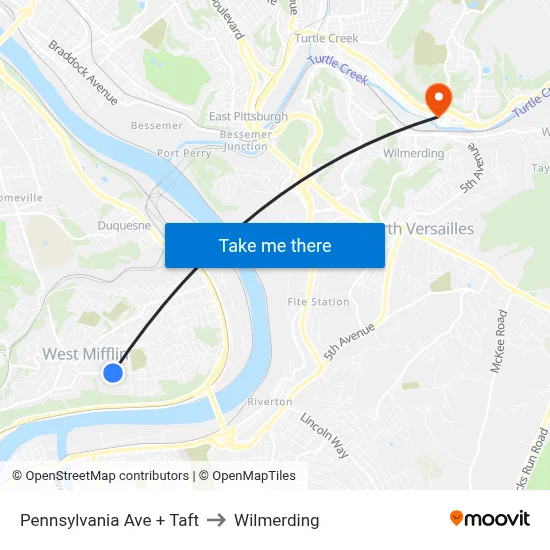 Pennsylvania Ave + Taft to Wilmerding map