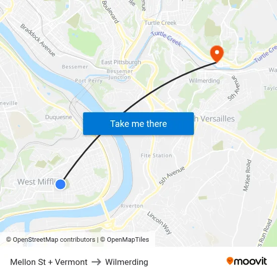Mellon St + Vermont to Wilmerding map