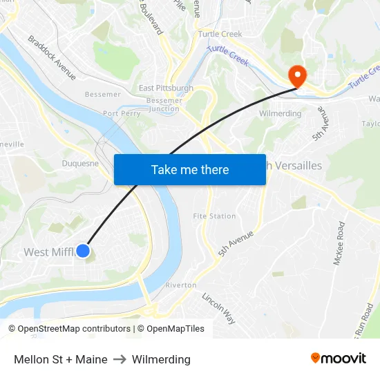 Mellon St + Maine to Wilmerding map