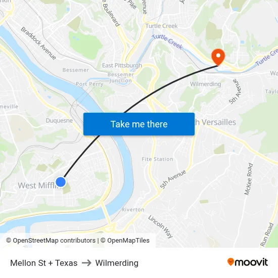 Mellon St + Texas to Wilmerding map