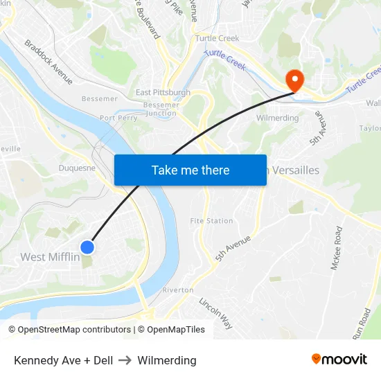 Kennedy Ave + Dell to Wilmerding map