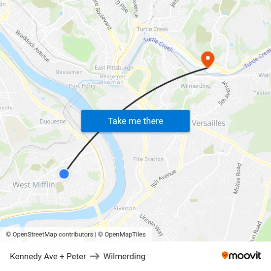 Kennedy Ave + Peter to Wilmerding map