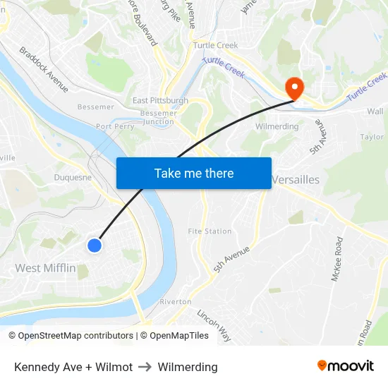 Kennedy Ave + Wilmot to Wilmerding map