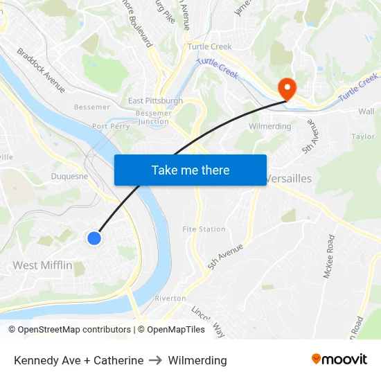 Kennedy Ave + Catherine to Wilmerding map