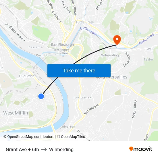 Grant Ave + 6th to Wilmerding map