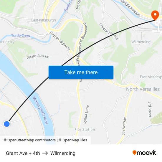 Grant Ave + 4th to Wilmerding map