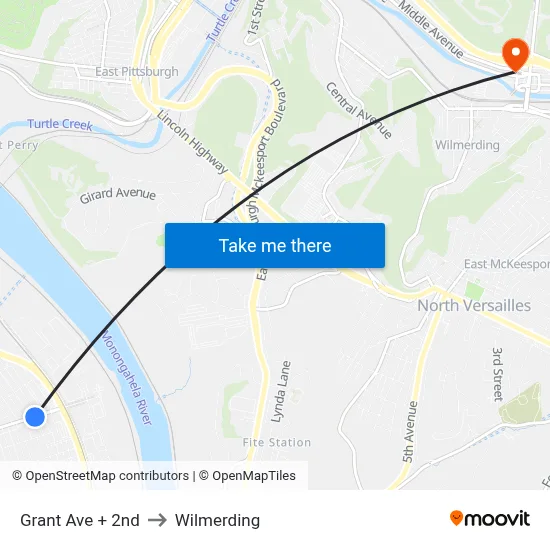Grant Ave + 2nd to Wilmerding map