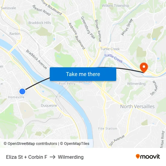 Eliza St + Corbin F to Wilmerding map