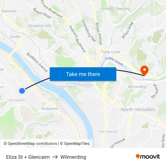 Eliza St + Glencairn to Wilmerding map