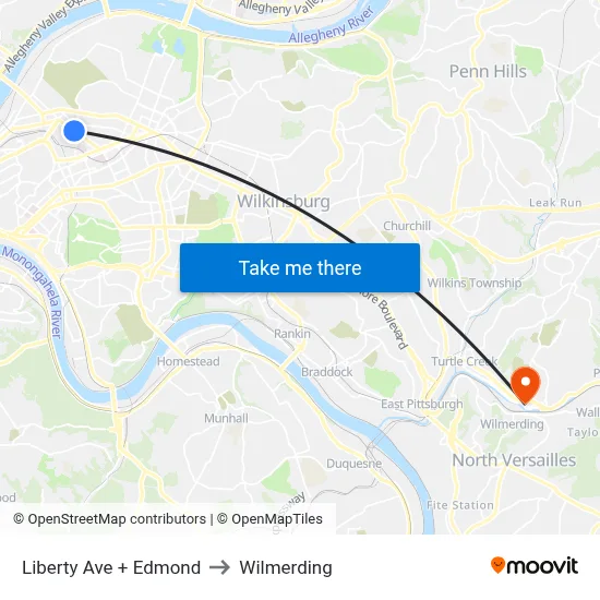 Liberty Ave + Edmond to Wilmerding map