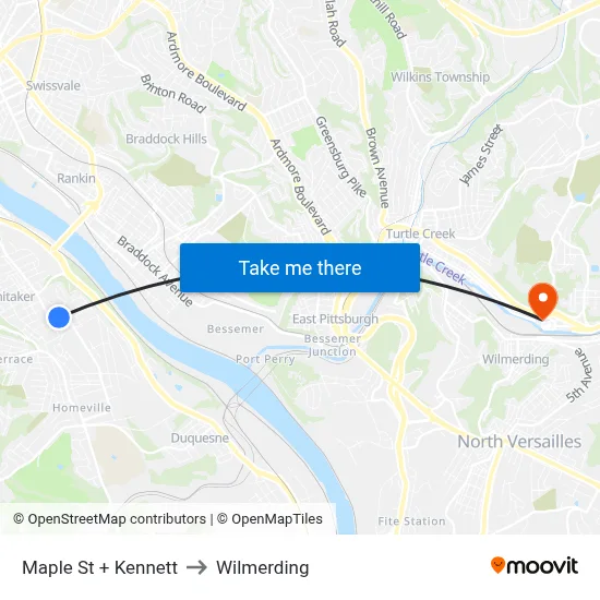 Maple St + Kennett to Wilmerding map