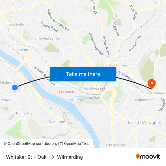 Whitaker St + Oak to Wilmerding map