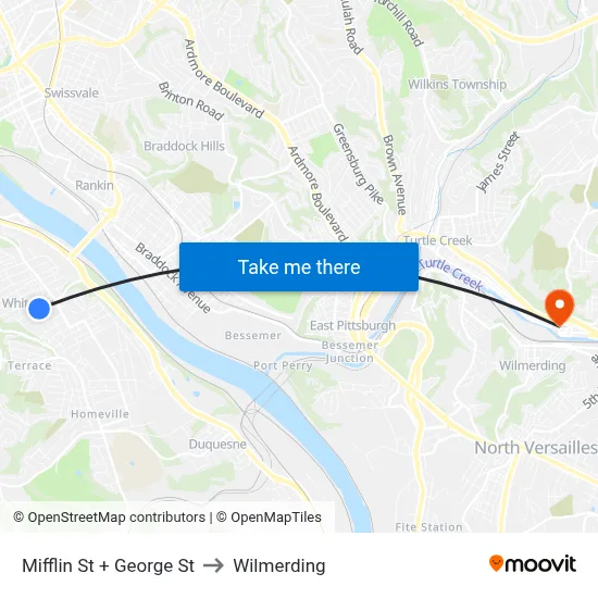 Mifflin St + George St to Wilmerding map