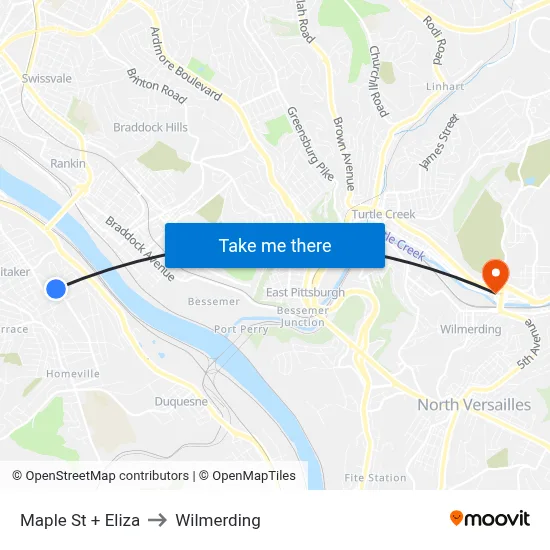 Maple St + Eliza to Wilmerding map
