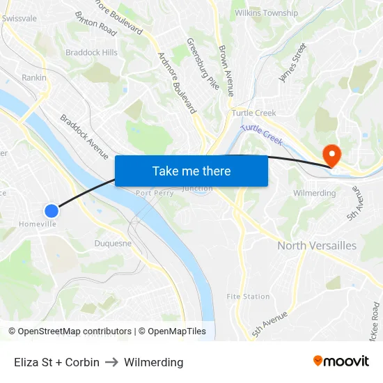 Eliza St + Corbin to Wilmerding map
