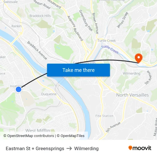 Eastman St + Greensprings to Wilmerding map