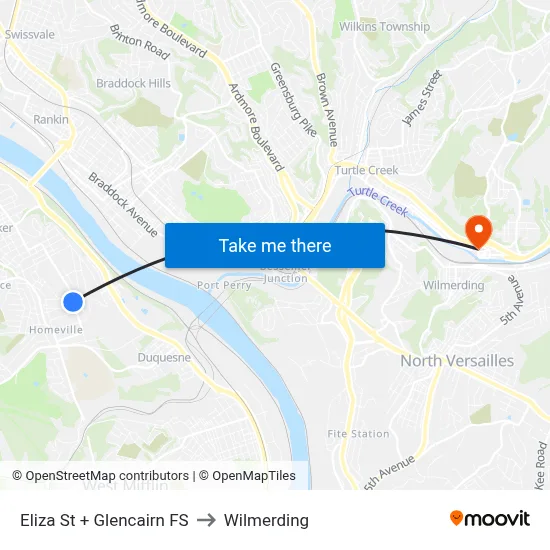 Eliza St + Glencairn FS to Wilmerding map