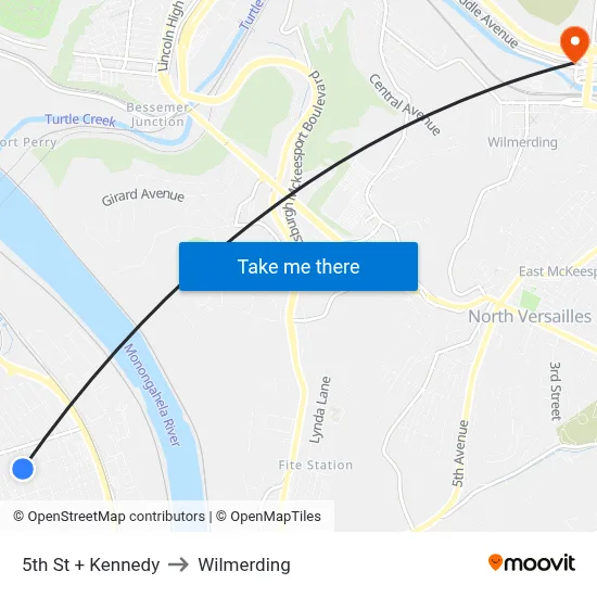 5th St + Kennedy to Wilmerding map